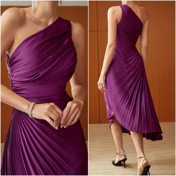 Classic Purple Pleated Party Formal Wedding Dress - Picture 3 of 5